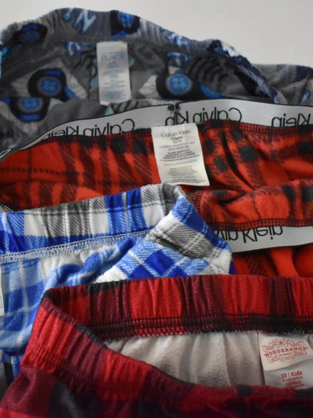 4-Pack Boys Pajama Lounge Pants Size Medium 10-12 Fleece Plaid Sleepwear Bundle